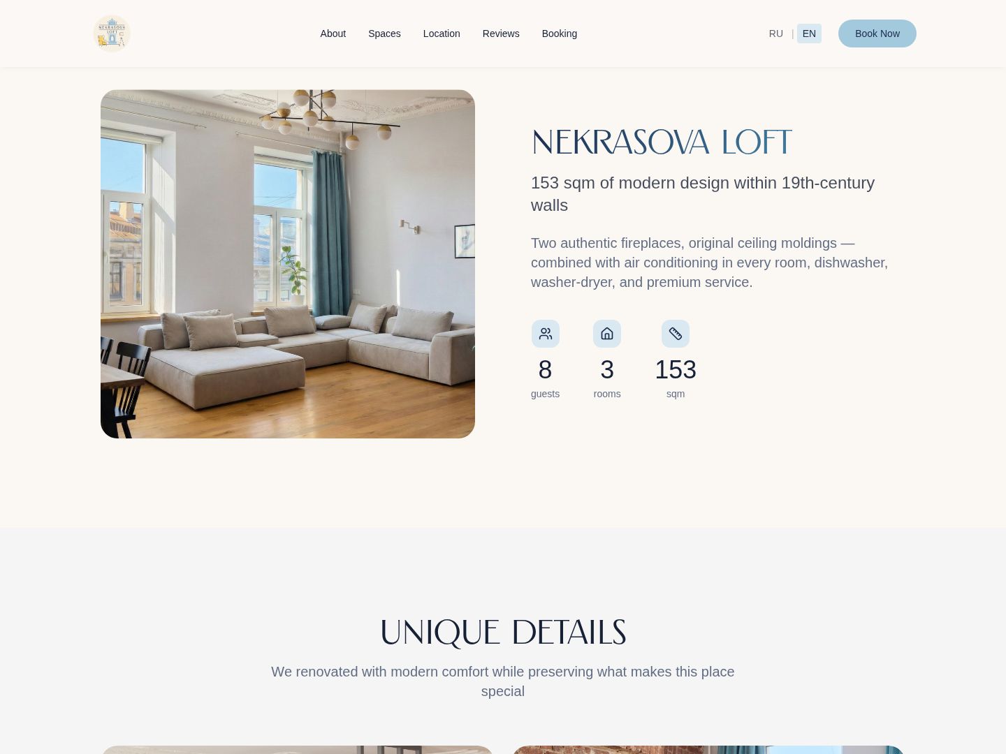 Nekrasova Loft overview with size, rooms and guest capacity