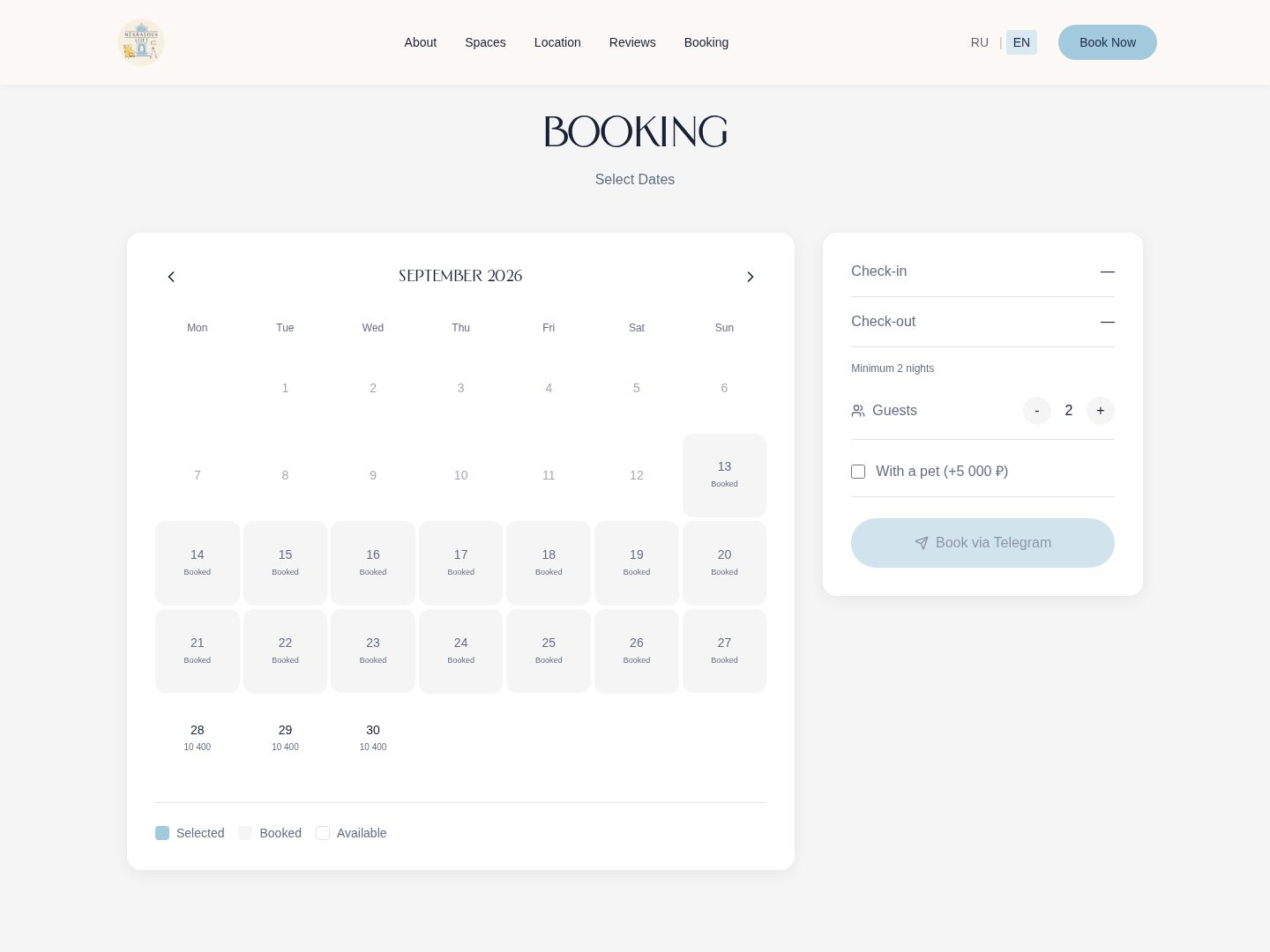 Nekrasova Loft booking calendar with availability and prices